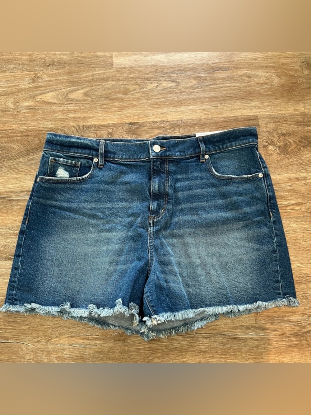 LOFT Frayed Hem Dark Blue Denim Shorts